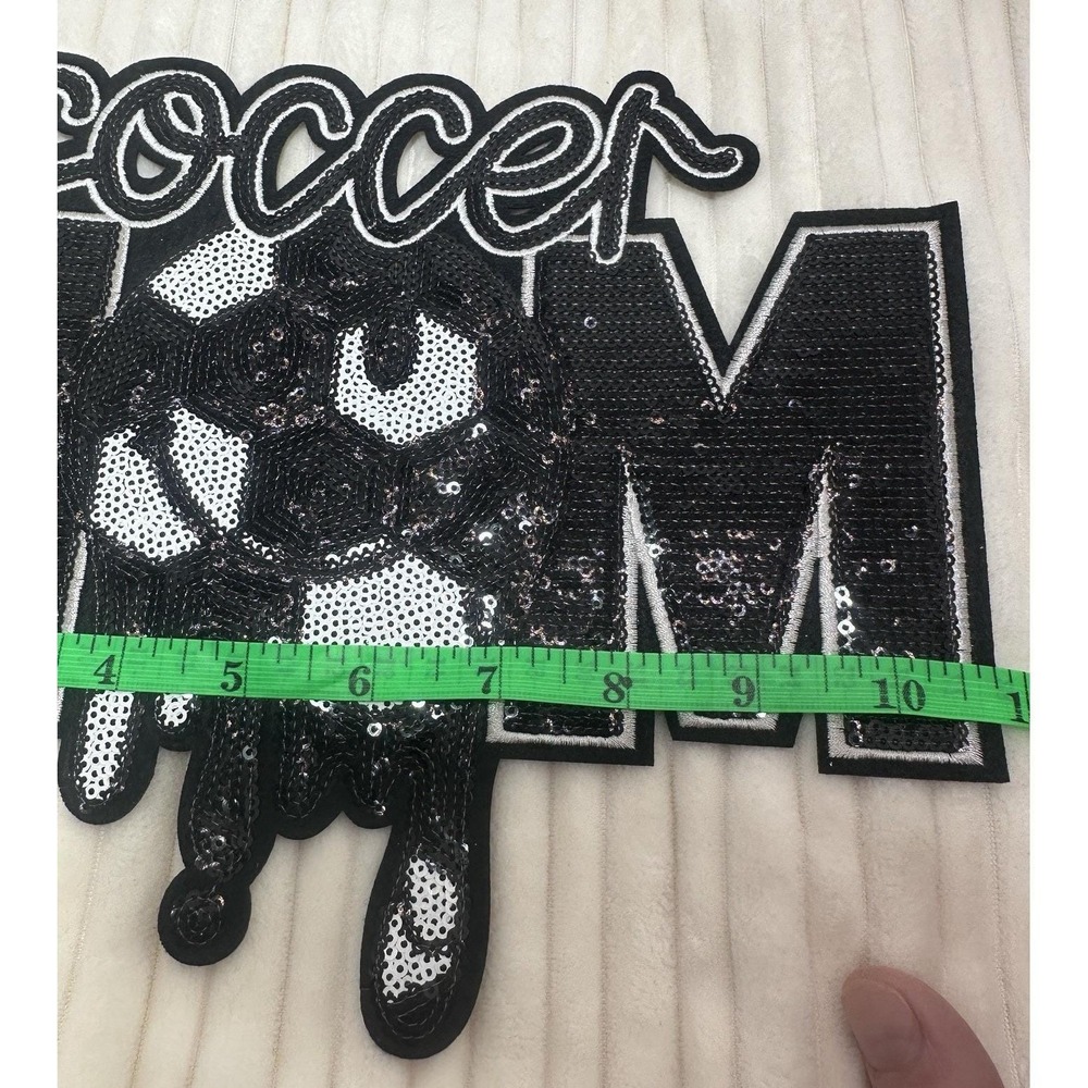 10" X8" Large Soccer Mom Sew-On Sparkling White & Black Sequins Decal /Patch NEW - Picture 3 of 4